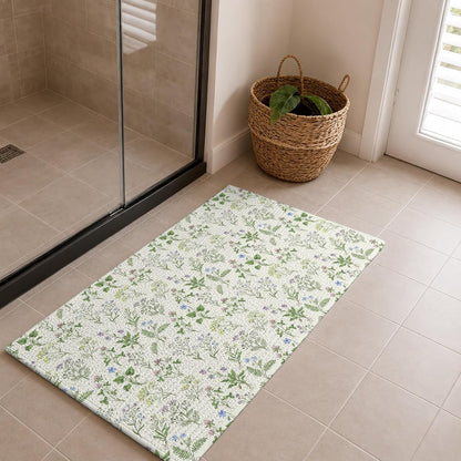 Front Door Mat Indoor Outdoor Country Seamless Floral Leaves Non-Slip Doormat Low Profile Patio Porch Entryway Rug 16x24in Summer Plant on Light Yellow