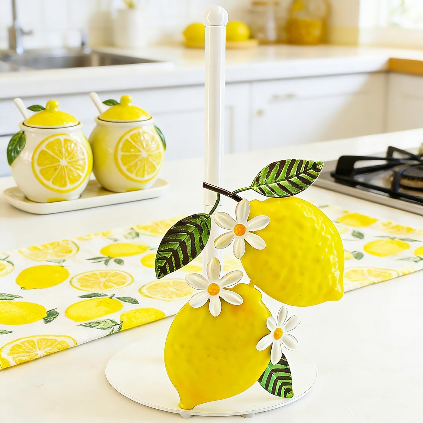 Lemon Kitchen Decor & Accessories, Lemon Paper Towel Holder, Yellow Kitchen Decor, Lemon Decorations for Kitchen, Farmhouse Rustic Countertop Stand, Paper Towel Holder Countertop
