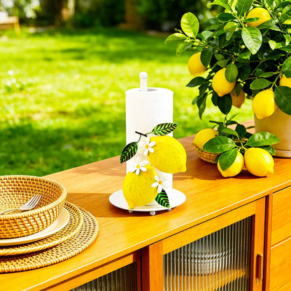 Lemon Kitchen Decor & Accessories, Lemon Paper Towel Holder, Yellow Kitchen Decor, Lemon Decorations for Kitchen, Farmhouse Rustic Countertop Stand, Paper Towel Holder Countertop