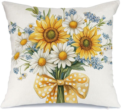 Summer Pillow Cover 18x18 Inch Sunflower Daisy Decor Floral Farmhouse Seasonal Pillow Case Decorations for Home Sofa Couch