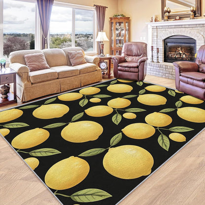 Lemon Throw Rug 2x3, Washable Summer Tropical Fruit Rugs for Entryway Bedroom Kitchen, Green Yellow Black Area Rug for Home Decor, Non Slip Backing Indoor Floor Mat Carpet - 2 x 3 ft