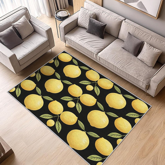 Lemon Throw Rug 2x3, Washable Summer Tropical Fruit Rugs for Entryway Bedroom Kitchen, Green Yellow Black Area Rug for Home Decor, Non Slip Backing Indoor Floor Mat Carpet - 2 x 3 ft
