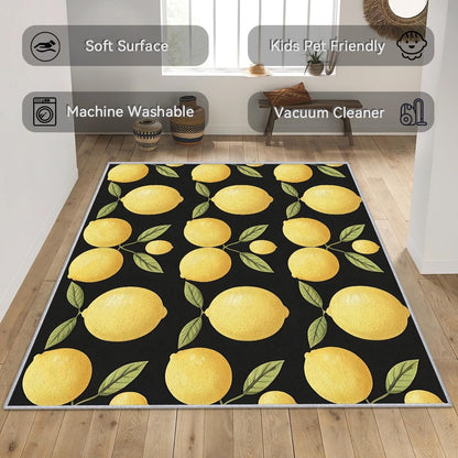 Lemon Throw Rug 2x3, Washable Summer Tropical Fruit Rugs for Entryway Bedroom Kitchen, Green Yellow Black Area Rug for Home Decor, Non Slip Backing Indoor Floor Mat Carpet - 2 x 3 ft