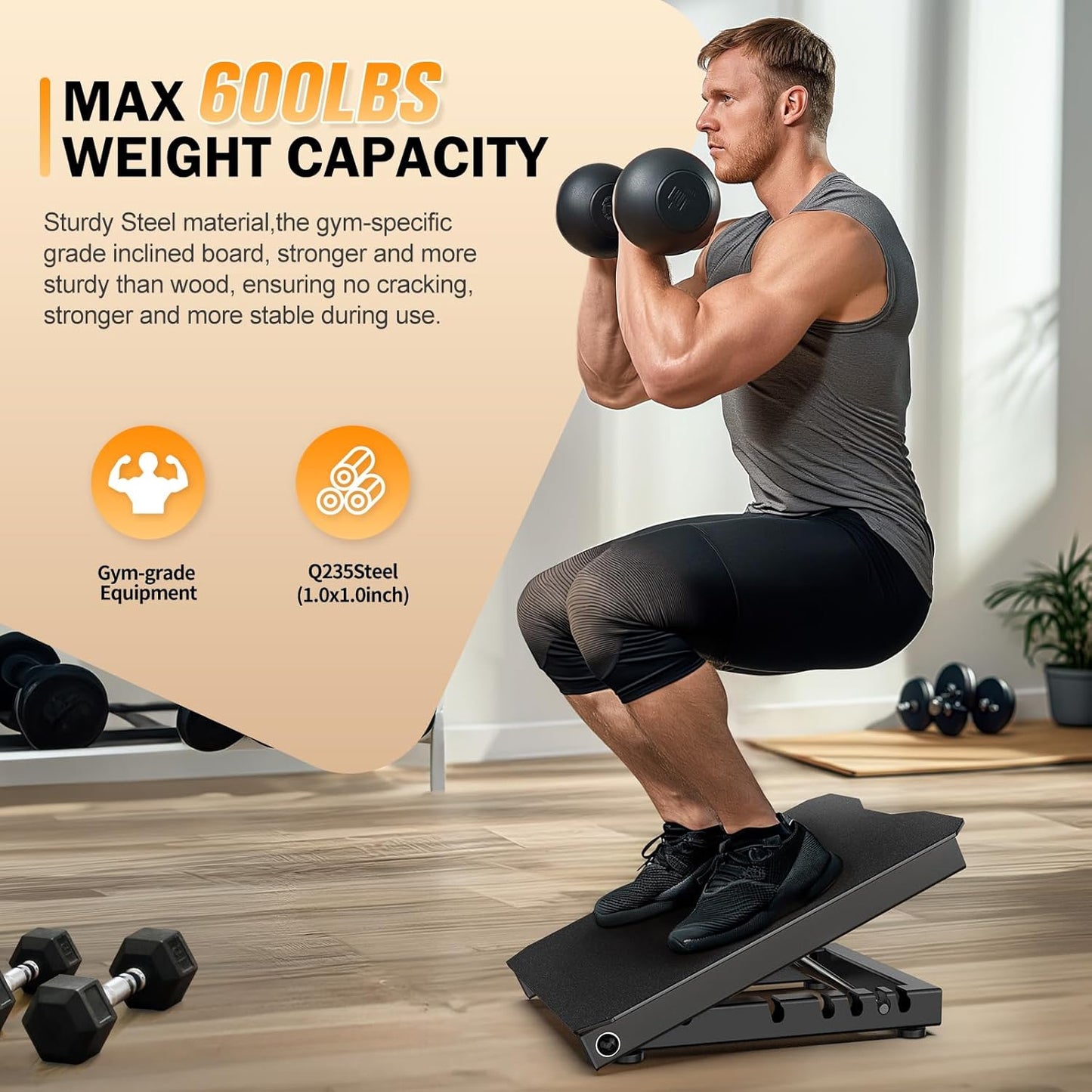 Metal Slant Board Calf Stretcher for Squat, Incline Balance Board | 600lbs Weight Capacity, 5 Adjustable, Non-slip Stretching Equipment for Home Gym or Commercial