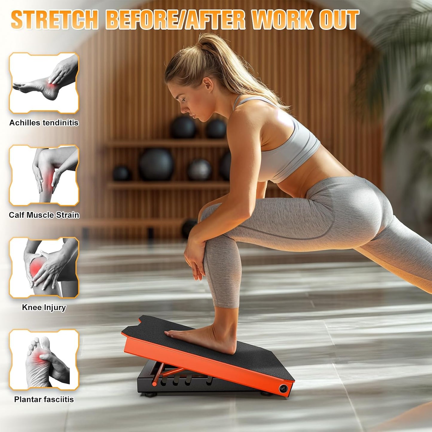 Metal Slant Board Calf Stretcher for Squat, Incline Balance Board | 600lbs Weight Capacity, 5 Adjustable, Non-slip Stretching Equipment for Home Gym or Commercial