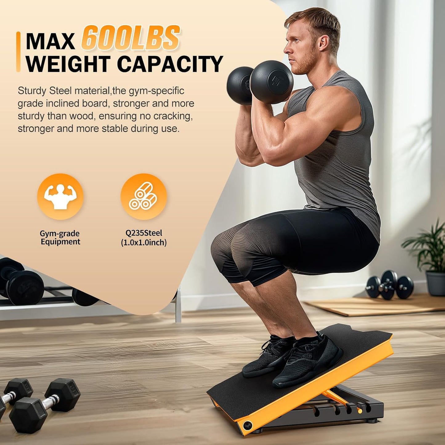 Metal Slant Board Calf Stretcher for Squat, Incline Balance Board | 600lbs Weight Capacity, 5 Adjustable, Non-slip Stretching Equipment for Home Gym or Commercial