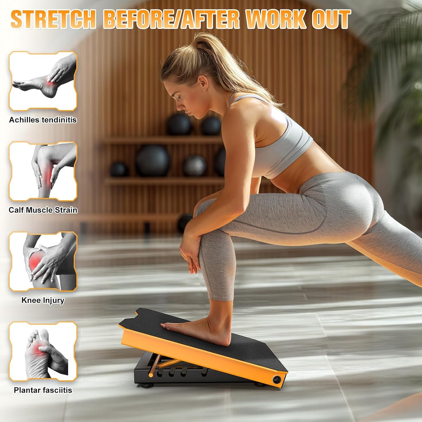 Metal Slant Board Calf Stretcher for Squat, Incline Balance Board | 600lbs Weight Capacity, 5 Adjustable, Non-slip Stretching Equipment for Home Gym or Commercial