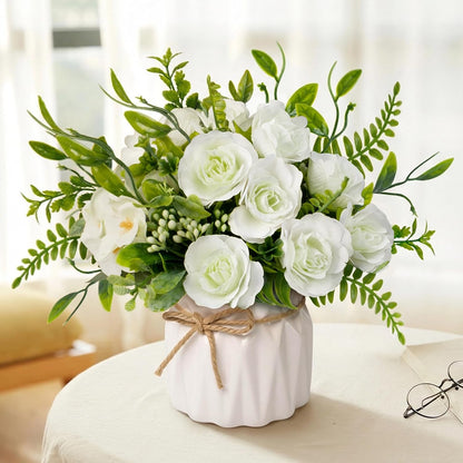 Faux Flowers with Vase, Yellow Artificial Silk Rose in Vase | Silk Rose Artificial Flowers with Vase for Coffee Table Decor,Living Room Bathroom Plant Decor, Centerpiece Table Decorations