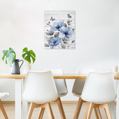 Rustic Yellow Floral Wall Art for Bathroom, Yellow and Gray Flower Butterfly on Rustic Wood Canvas Wall Art Country Wildflower pictures for Living Room Bedroom Wall Decor,16L X 12W inches