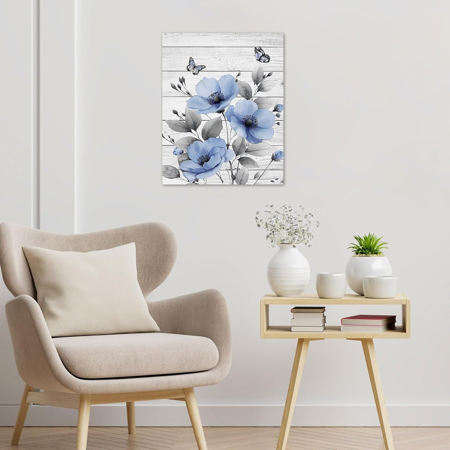 Rustic Yellow Floral Wall Art for Bathroom, Yellow and Gray Flower Butterfly on Rustic Wood Canvas Wall Art Country Wildflower pictures for Living Room Bedroom Wall Decor,16L X 12W inches