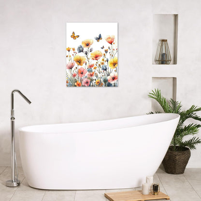 Rustic Yellow Floral Wall Art for Bathroom, Yellow and Gray Flower Butterfly on Rustic Wood Canvas Wall Art Country Wildflower pictures for Living Room Bedroom Wall Decor,16L X 12W inches