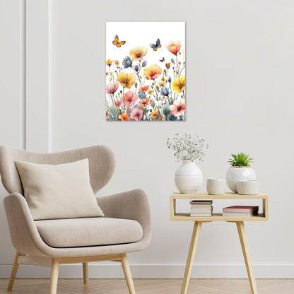 Rustic Yellow Floral Wall Art for Bathroom, Yellow and Gray Flower Butterfly on Rustic Wood Canvas Wall Art Country Wildflower pictures for Living Room Bedroom Wall Decor,16L X 12W inches
