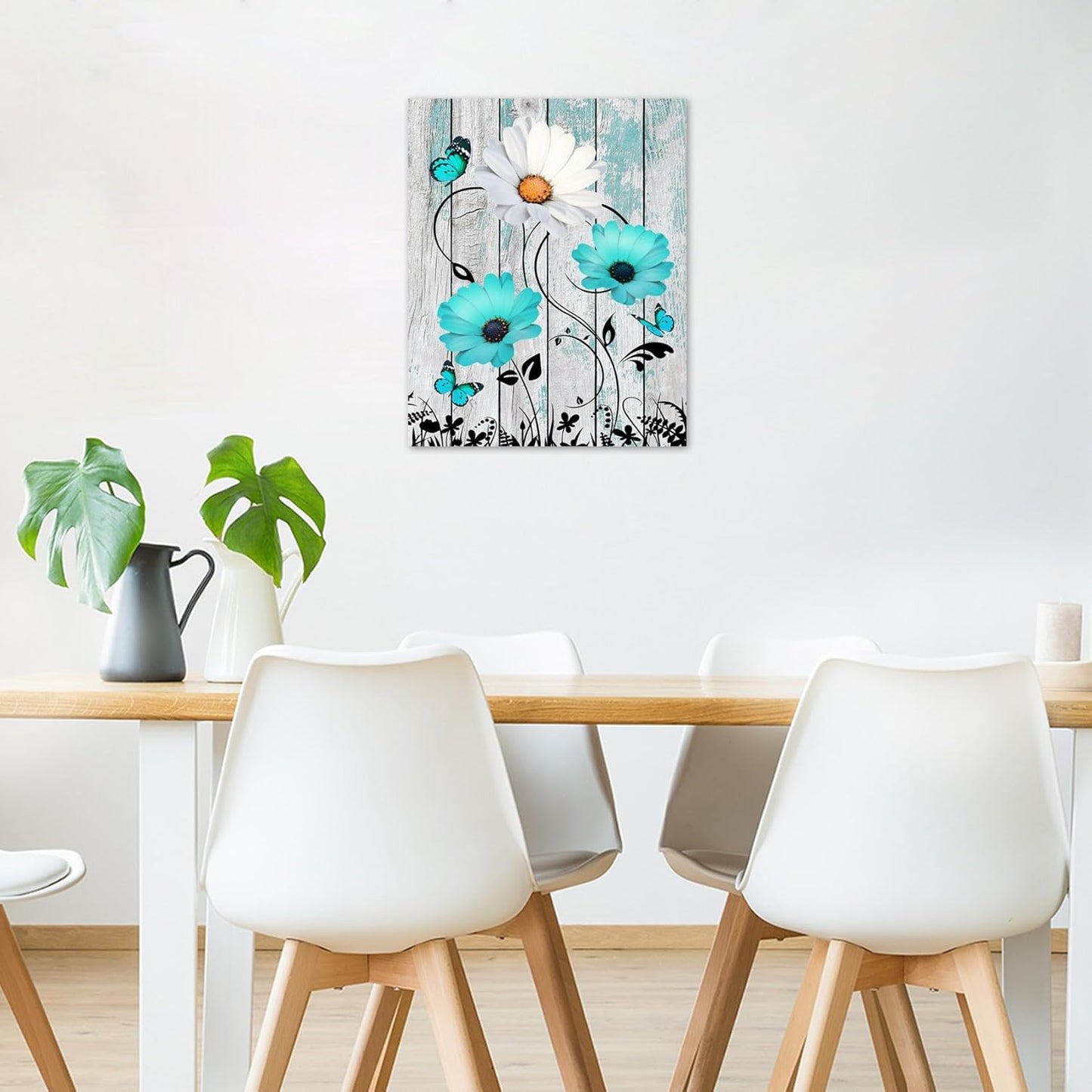 Rustic Yellow Floral Wall Art for Bathroom, Yellow and Gray Flower Butterfly on Rustic Wood Canvas Wall Art Country Wildflower pictures for Living Room Bedroom Wall Decor,16L X 12W inches