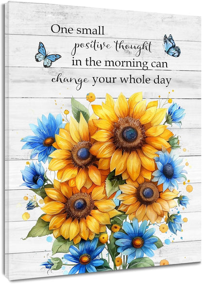 Rustic Yellow Floral Wall Art for Bathroom, Yellow and Gray Flower Butterfly on Rustic Wood Canvas Wall Art Country Wildflower pictures for Living Room Bedroom Wall Decor,16L X 12W inches
