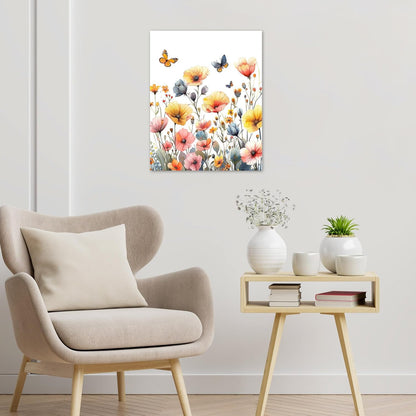 Rustic Yellow Floral Wall Art for Bathroom, Yellow and Gray Flower Butterfly on Rustic Wood Canvas Wall Art Country Wildflower pictures for Living Room Bedroom Wall Decor,16L X 12W inches