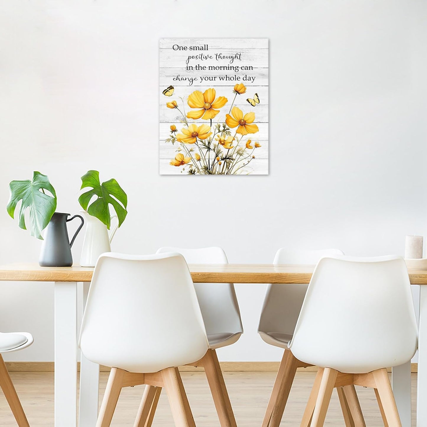 Rustic Yellow Floral Wall Art for Bathroom, Yellow and Gray Flower Butterfly on Rustic Wood Canvas Wall Art Country Wildflower pictures for Living Room Bedroom Wall Decor,16L X 12W inches