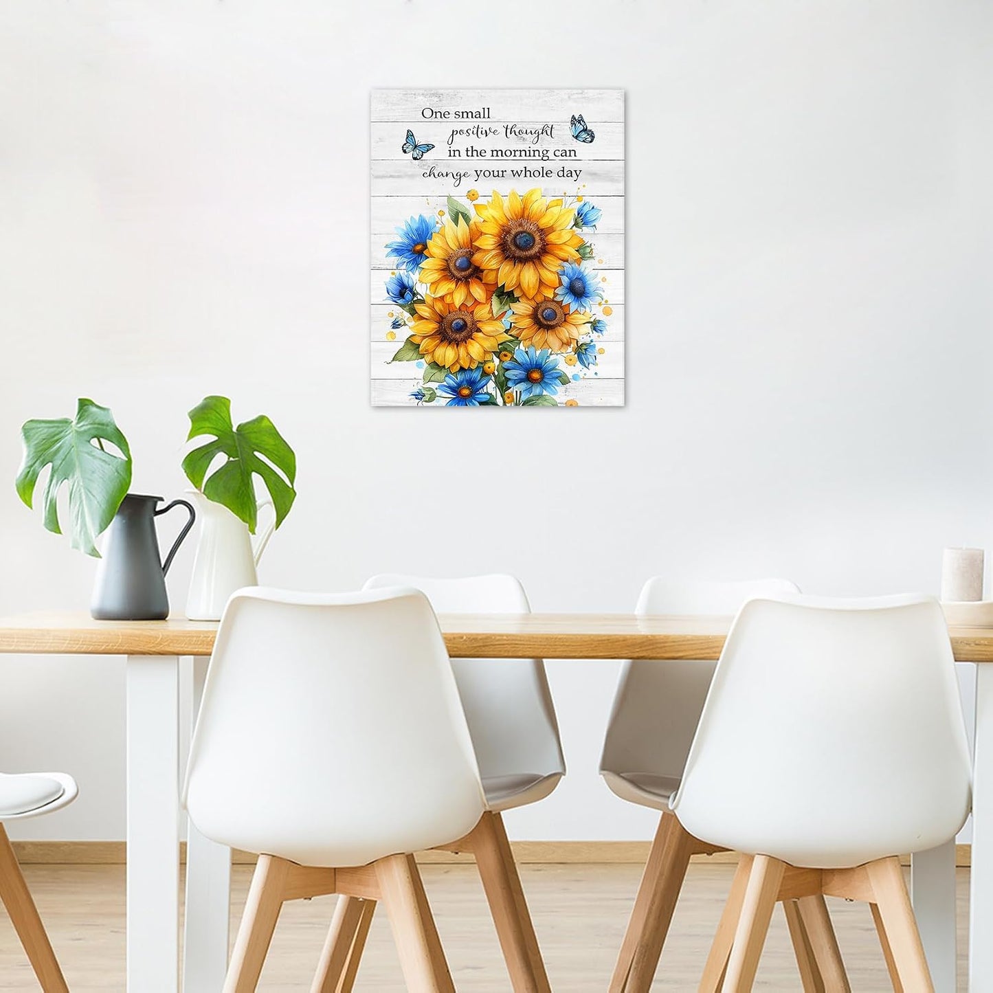 Rustic Yellow Floral Wall Art for Bathroom, Yellow and Gray Flower Butterfly on Rustic Wood Canvas Wall Art Country Wildflower pictures for Living Room Bedroom Wall Decor,16L X 12W inches