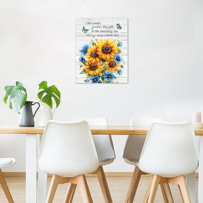 Rustic Yellow Floral Wall Art for Bathroom, Yellow and Gray Flower Butterfly on Rustic Wood Canvas Wall Art Country Wildflower pictures for Living Room Bedroom Wall Decor,16L X 12W inches