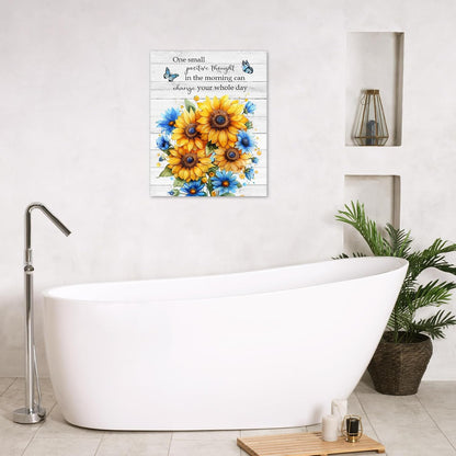 Rustic Yellow Floral Wall Art for Bathroom, Yellow and Gray Flower Butterfly on Rustic Wood Canvas Wall Art Country Wildflower pictures for Living Room Bedroom Wall Decor,16L X 12W inches