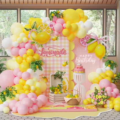 160Pcs Lemonade Birthday Decorations for Girls, Pink Yellow Balloon Arch | Pink and Yellow Balloon Arch kit for Summer Lemon Birthday Party Baby Shower Bridal Shower Decorations