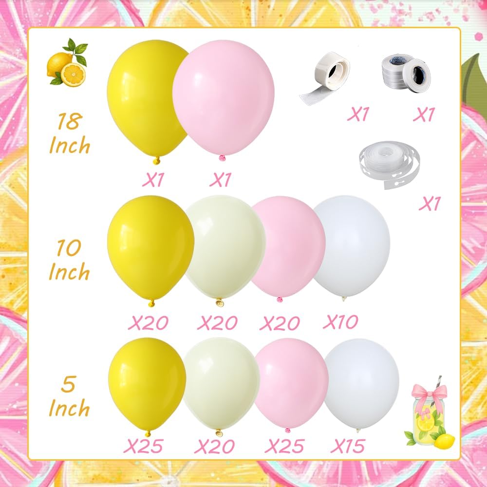 160Pcs Lemonade Birthday Decorations for Girls, Pink Yellow Balloon Arch | Pink and Yellow Balloon Arch kit for Summer Lemon Birthday Party Baby Shower Bridal Shower Decorations