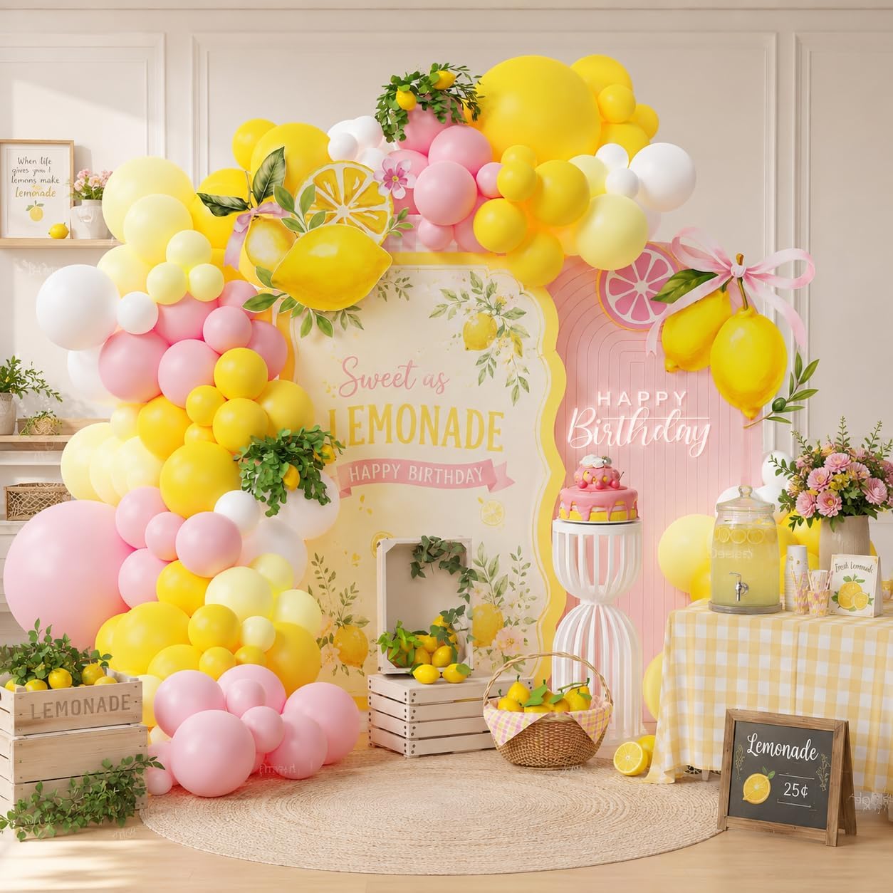 160Pcs Lemonade Birthday Decorations for Girls, Pink Yellow Balloon Arch | Pink and Yellow Balloon Arch kit for Summer Lemon Birthday Party Baby Shower Bridal Shower Decorations
