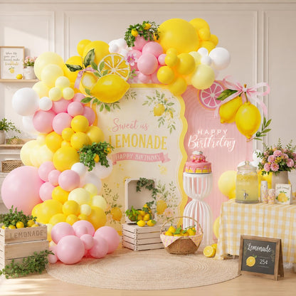 160Pcs Lemonade Birthday Decorations for Girls, Pink Yellow Balloon Arch | Pink and Yellow Balloon Arch kit for Summer Lemon Birthday Party Baby Shower Bridal Shower Decorations