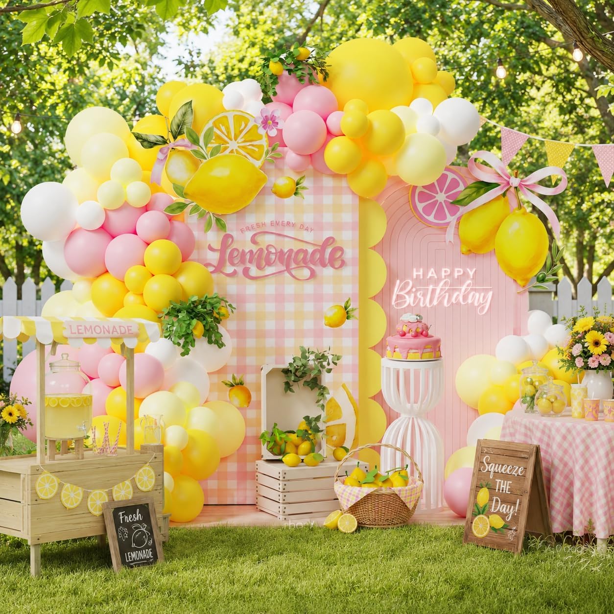 160Pcs Lemonade Birthday Decorations for Girls, Pink Yellow Balloon Arch | Pink and Yellow Balloon Arch kit for Summer Lemon Birthday Party Baby Shower Bridal Shower Decorations