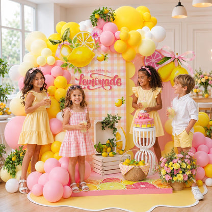 160Pcs Lemonade Birthday Decorations for Girls, Pink Yellow Balloon Arch | Pink and Yellow Balloon Arch kit for Summer Lemon Birthday Party Baby Shower Bridal Shower Decorations