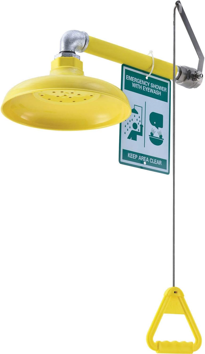 Emergency Drench Shower, Horizontal Wall Mounted, ABS Plastic Head, Yellow