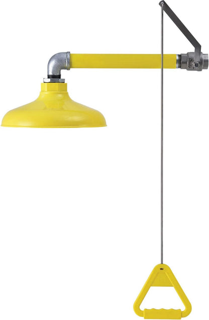 Emergency Drench Shower, Horizontal Wall Mounted, ABS Plastic Head, Yellow