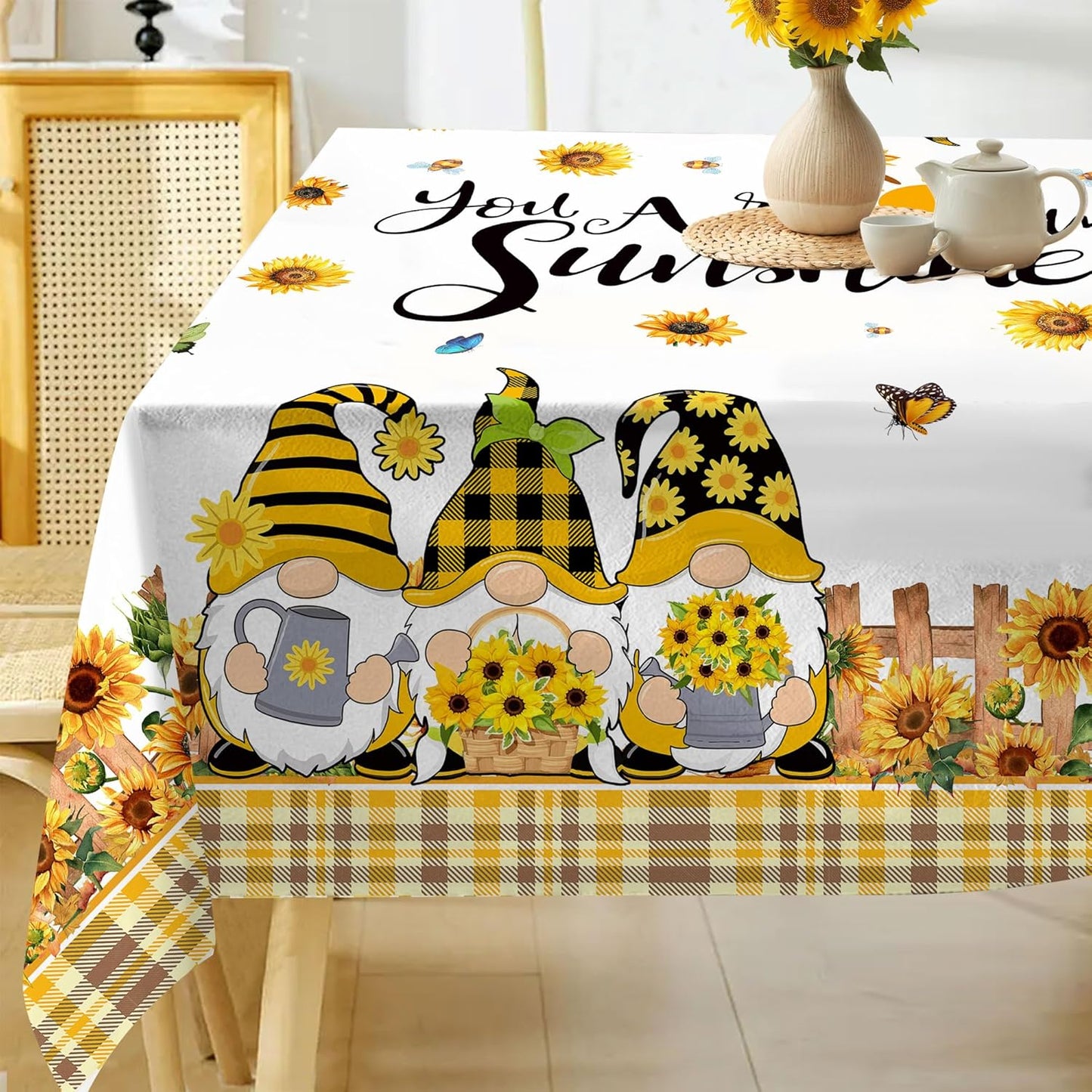 Summer Tablecloth 60x84 Inch, Rectangle Sunflower Tablecloths | You are My Sunshine, Gnomes, Truck, Summer Yellow Sunflower Decor, Floral Table Cloth, Home Party Dinner Decorations