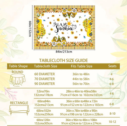Summer Tablecloth 60x84 Inch, Rectangle Sunflower Tablecloths | You are My Sunshine, Gnomes, Truck, Summer Yellow Sunflower Decor, Floral Table Cloth, Home Party Dinner Decorations
