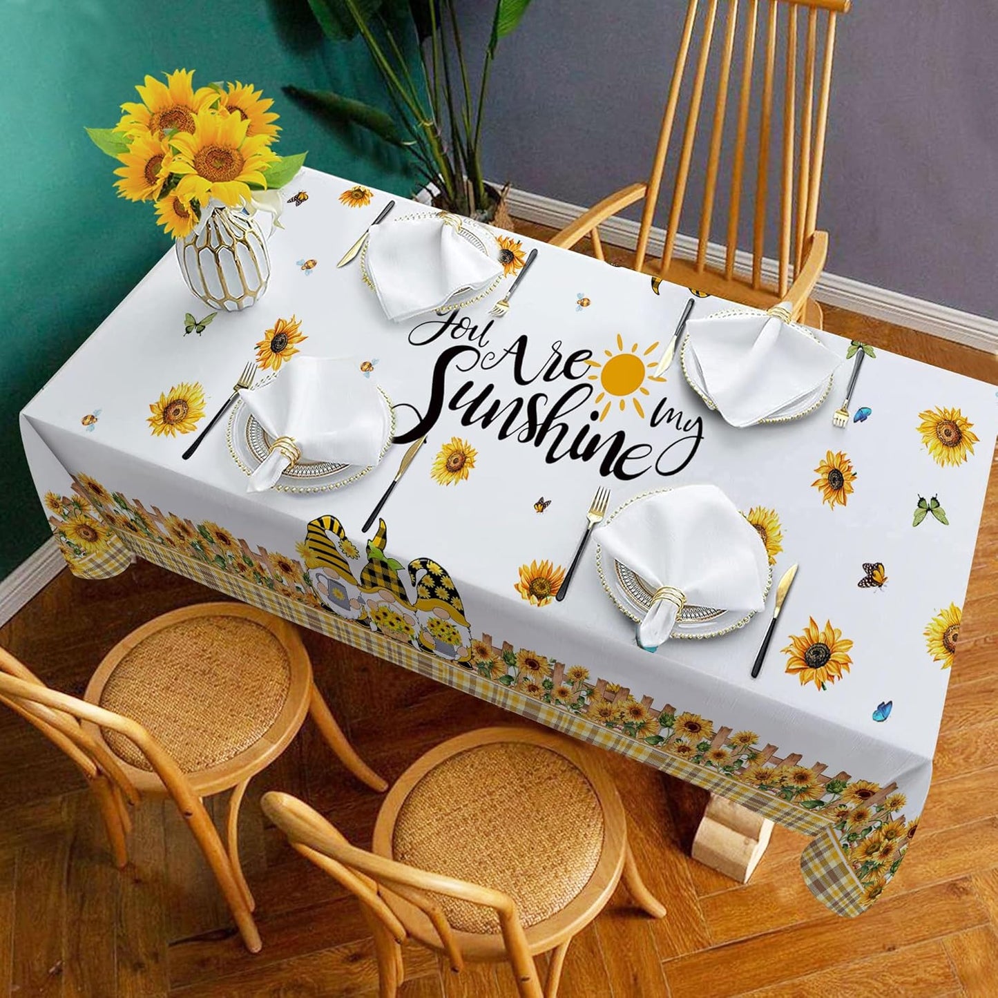 Summer Tablecloth 60x84 Inch, Rectangle Sunflower Tablecloths | You are My Sunshine, Gnomes, Truck, Summer Yellow Sunflower Decor, Floral Table Cloth, Home Party Dinner Decorations