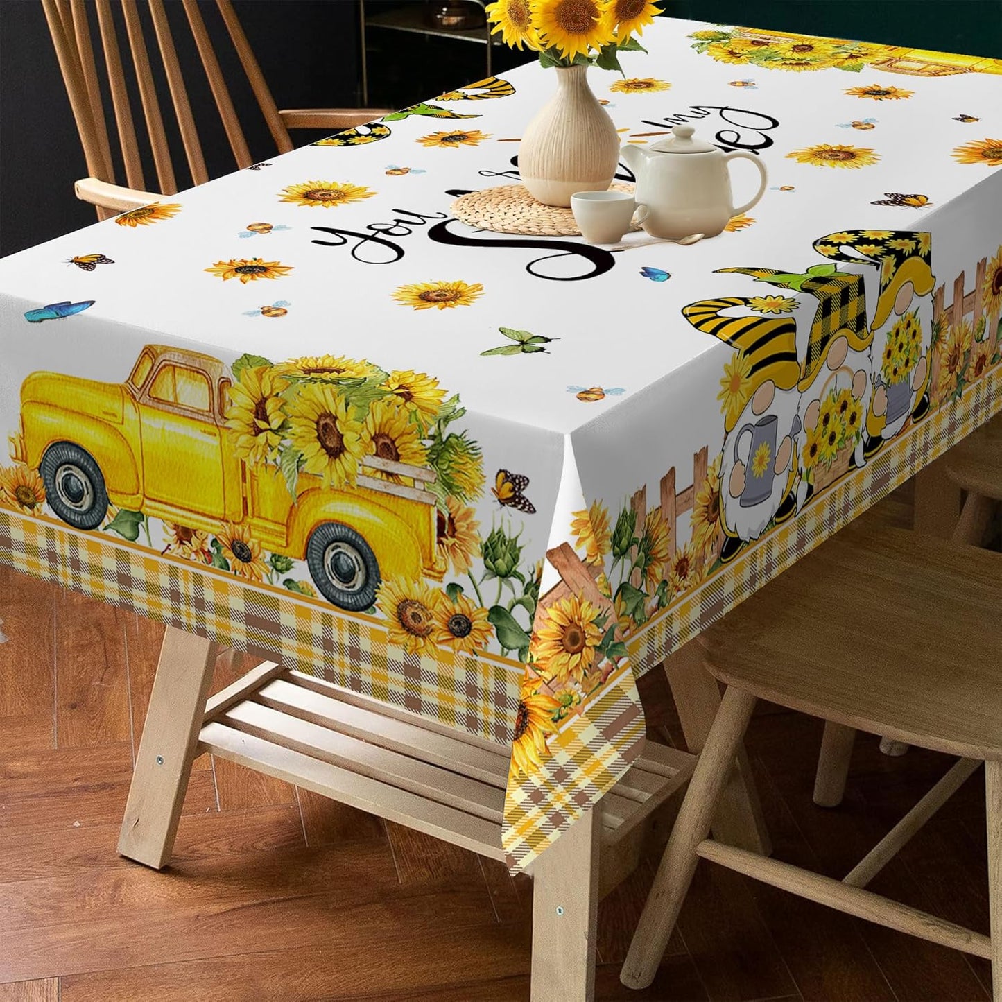 Summer Tablecloth 60x84 Inch, Rectangle Sunflower Tablecloths | You are My Sunshine, Gnomes, Truck, Summer Yellow Sunflower Decor, Floral Table Cloth, Home Party Dinner Decorations