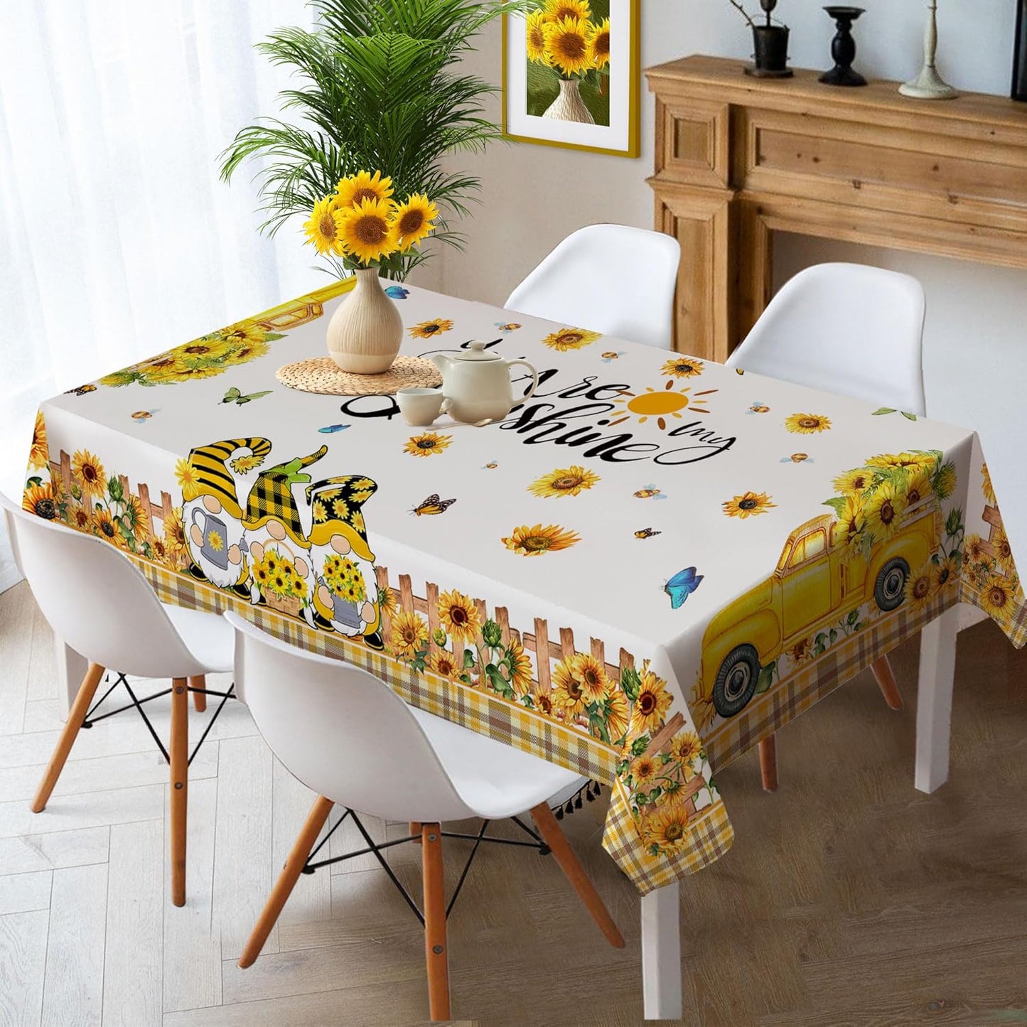 Summer Tablecloth 60x84 Inch, Rectangle Sunflower Tablecloths | You are My Sunshine, Gnomes, Truck, Summer Yellow Sunflower Decor, Floral Table Cloth, Home Party Dinner Decorations
