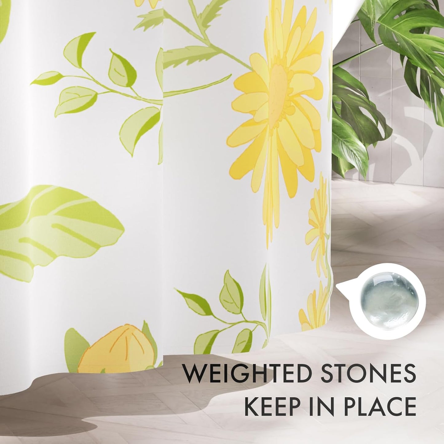 Floral Shower Curtain, Washable Cloth Shower Curtain Sets with 12 Shower Curtain Hooks, Fabric Rustic Yellow Gerbera Flower Eucalyptus Fall Shower Curtains for Bathroom Decor, 72x72 Inches