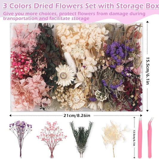 Real Dried Flowers 100% Natural Dried Flowers, Mixed Colors Dried Leaf Flowers for DIY Arts and Crafts Candles Resin Jewelry Nail Pendant Cards Scrapbooking Wedding Home Decoration