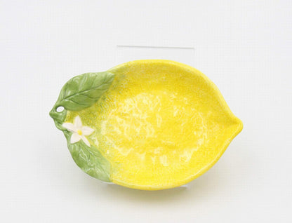 Fine Ceramic Lemon Hill Lemon with White Lemon Flower Design Candy Dish Set of 2 (2 pcs Set), 6-7/8"