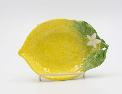 Fine Ceramic Lemon Hill Lemon with White Lemon Flower Design Candy Dish Set of 2 (2 pcs Set), 6-7/8"
