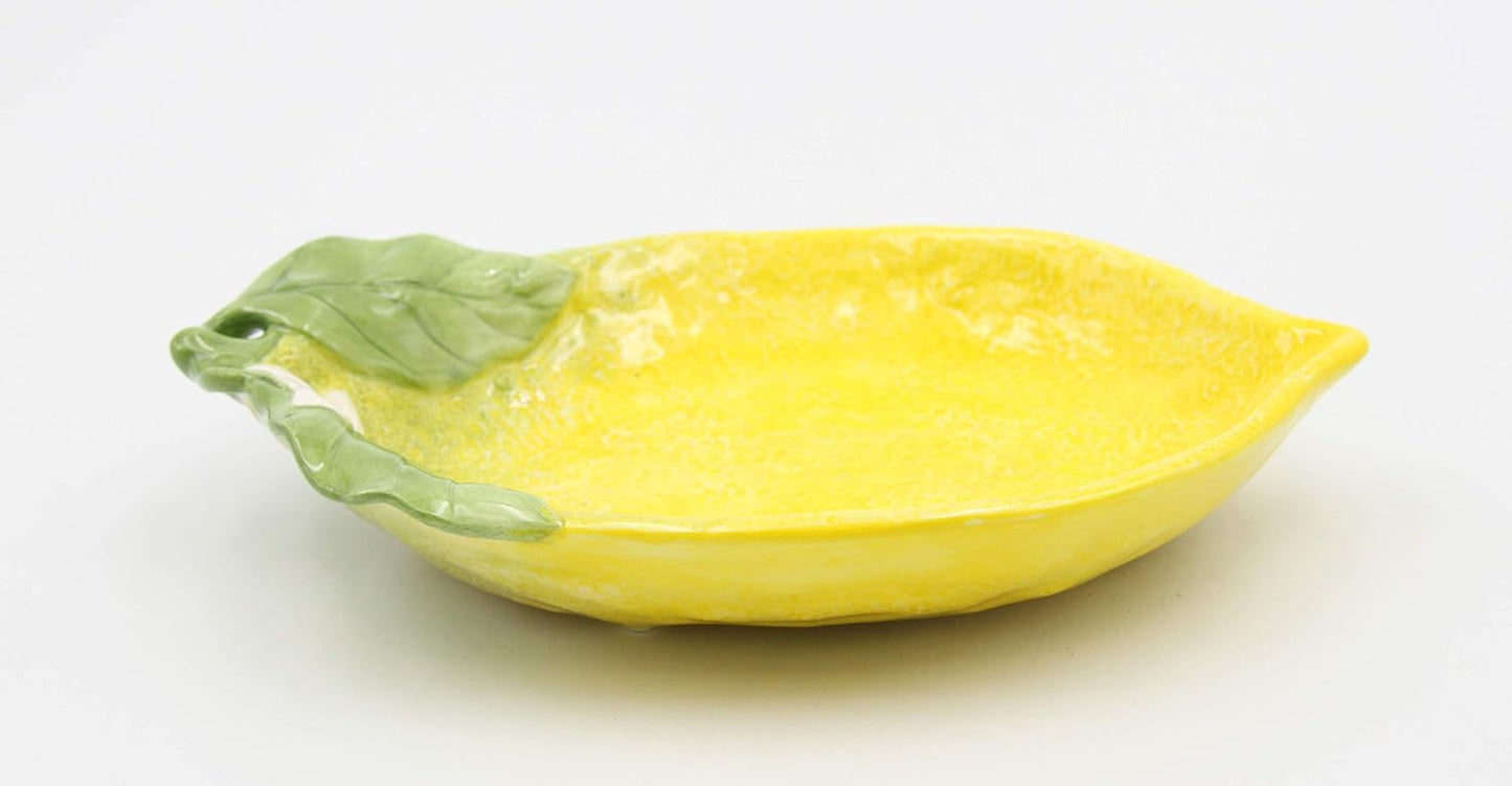 Fine Ceramic Lemon Hill Lemon with White Lemon Flower Design Candy Dish Set of 2 (2 pcs Set), 6-7/8"