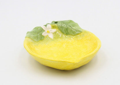 Fine Ceramic Lemon Hill Lemon with White Lemon Flower Design Candy Dish Set of 2 (2 pcs Set), 6-7/8"