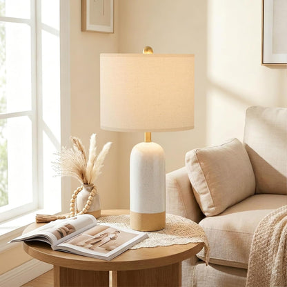 24'' White Ceramic Table Lamps Set of 2, Farmhouse Bedside Lamps for Bedroom, Modern Nightstand Lamps for Living Room, Boho Rustic Table Lamps for Office Entryway Hallway, White & Earthy Yellow
