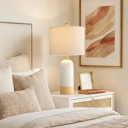 24'' White Ceramic Table Lamps Set of 2, Farmhouse Bedside Lamps for Bedroom, Modern Nightstand Lamps for Living Room, Boho Rustic Table Lamps for Office Entryway Hallway, White & Earthy Yellow
