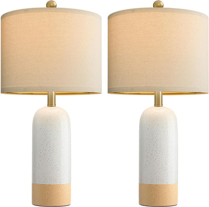 24'' White Ceramic Table Lamps Set of 2, Farmhouse Bedside Lamps for Bedroom, Modern Nightstand Lamps for Living Room, Boho Rustic Table Lamps for Office Entryway Hallway, White & Earthy Yellow