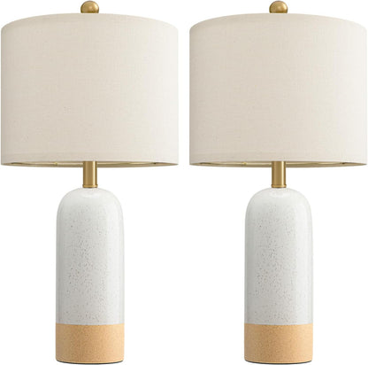 24'' White Ceramic Table Lamps Set of 2, Farmhouse Bedside Lamps for Bedroom, Modern Nightstand Lamps for Living Room, Boho Rustic Table Lamps for Office Entryway Hallway, White & Earthy Yellow