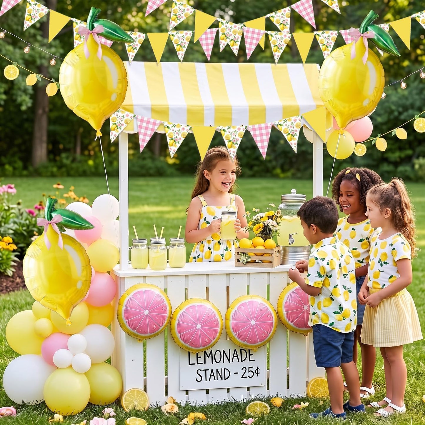 Lemon Balloon Party Decorations with Pink Lemon Balloons, Lemon Foil Balloons, Pink Bow Balloons & Lemon Banner, Pink Lemonade, Main Squeeze, Freshly 16, Freshly Twenty One, Lemon Birthday Party