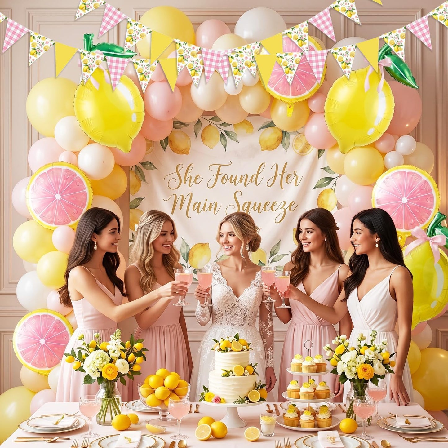 Lemon Balloon Party Decorations with Pink Lemon Balloons, Lemon Foil Balloons, Pink Bow Balloons & Lemon Banner, Pink Lemonade, Main Squeeze, Freshly 16, Freshly Twenty One, Lemon Birthday Party