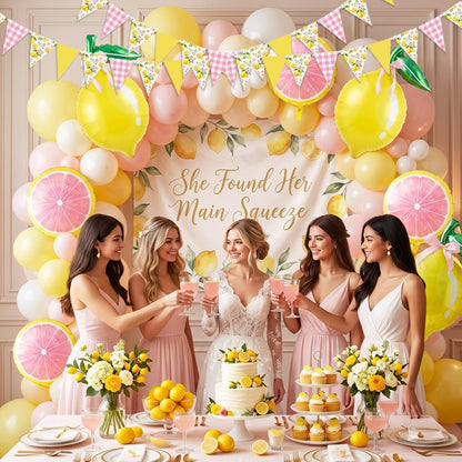Lemon Balloon Party Decorations with Pink Lemon Balloons, Lemon Foil Balloons, Pink Bow Balloons & Lemon Banner, Pink Lemonade, Main Squeeze, Freshly 16, Freshly Twenty One, Lemon Birthday Party