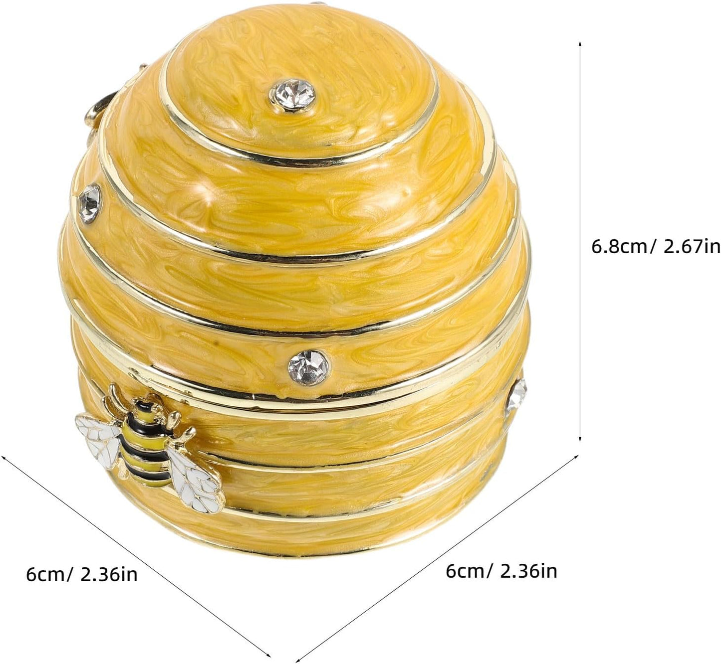 Handpainted Yellow Enamel Honeycomb Jewelry Box with Balanced Dampening and Easy Open Lid, Artistic Bee Design Trinket Storage for Rings and Necklaces, Dresser or Wedding Present